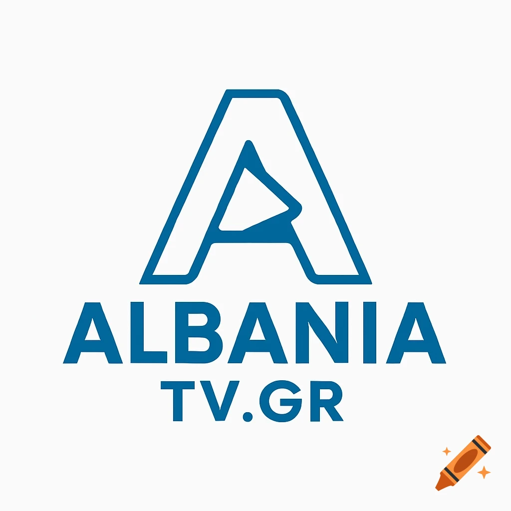 A blue logo for Albania TV.GR with a stylized 'A' incorporating a play button icon on a white background.