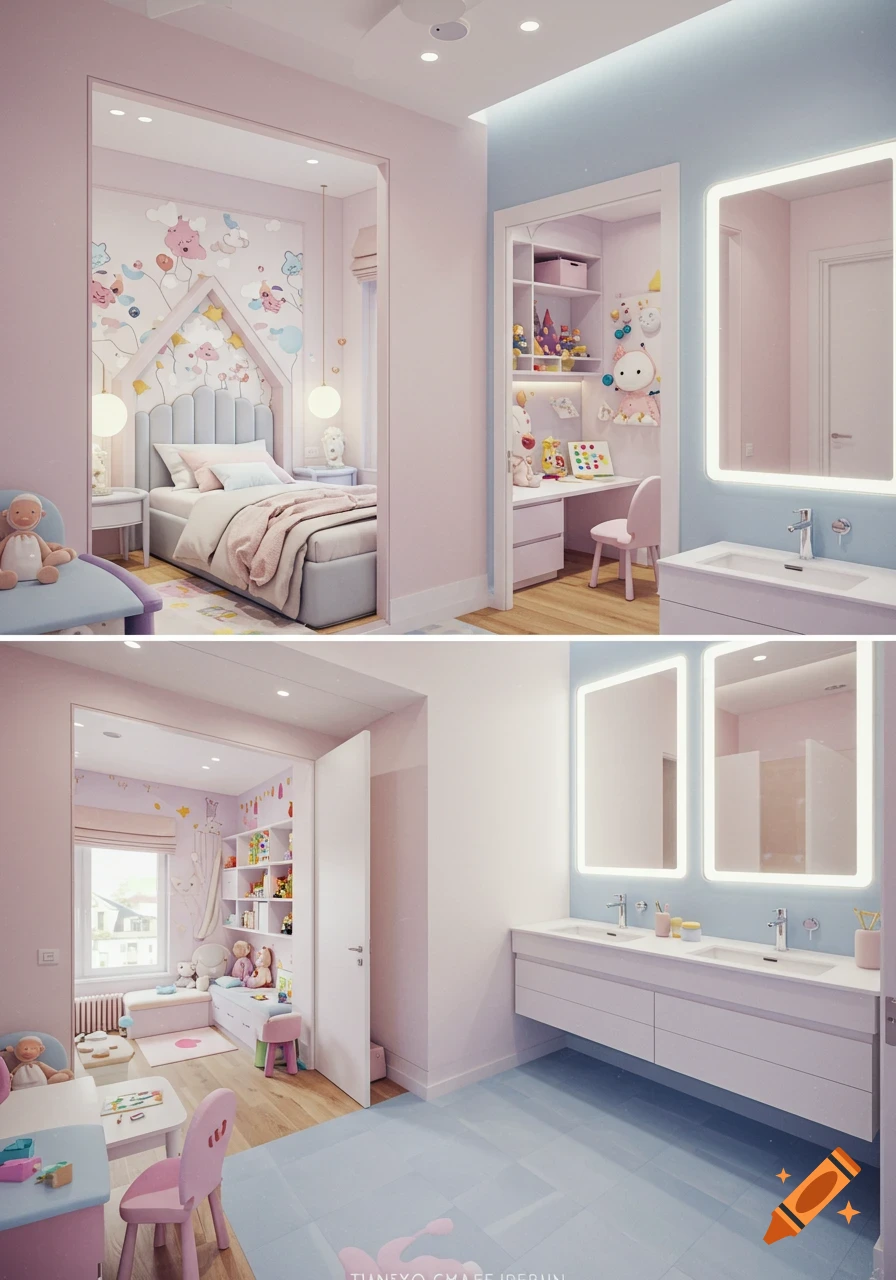 Kids Bedroom created on Craiyon, image size:896x1280
