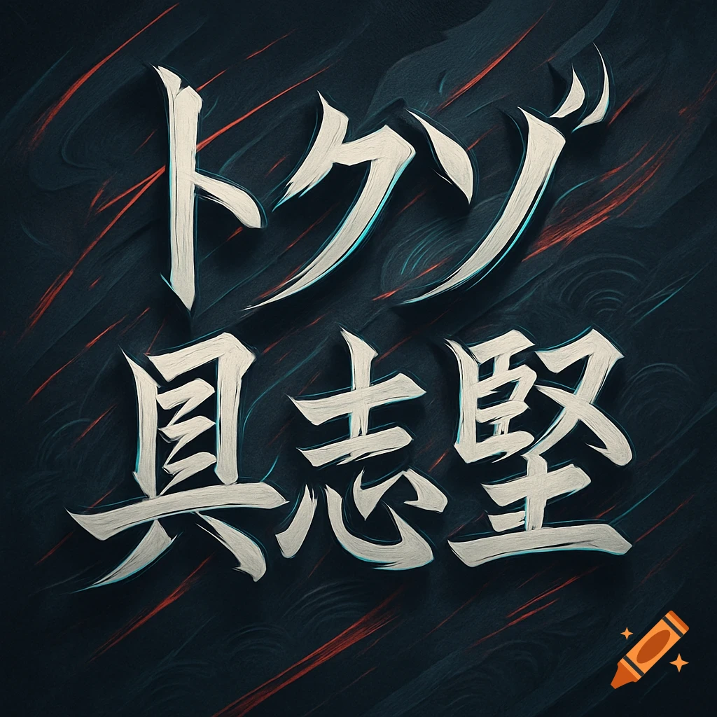 Stylized white Japanese characters 'トクゾ 具志堅' with a blue outline on a dark, textured background with red and blue streaks.