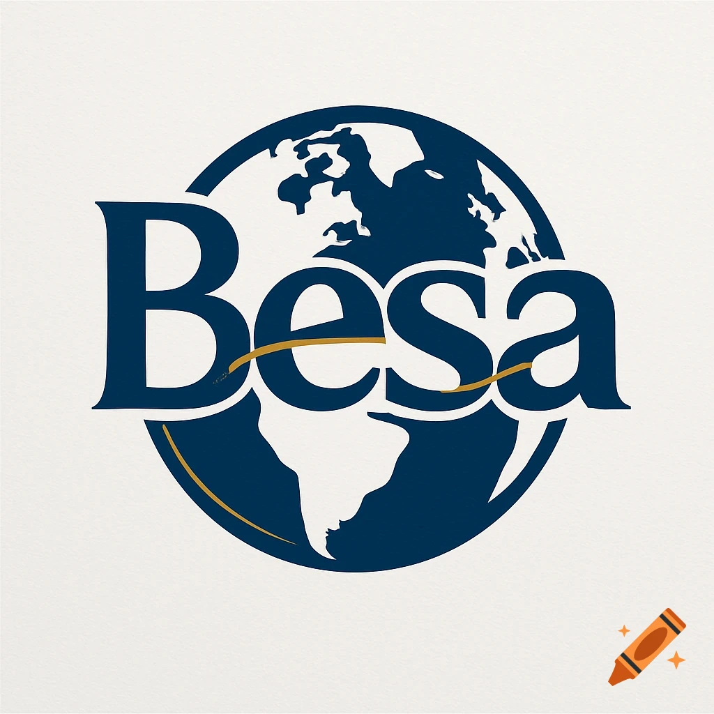A logo featuring the word 'Besa' in dark blue font with a gold line, set against a dark blue globe.