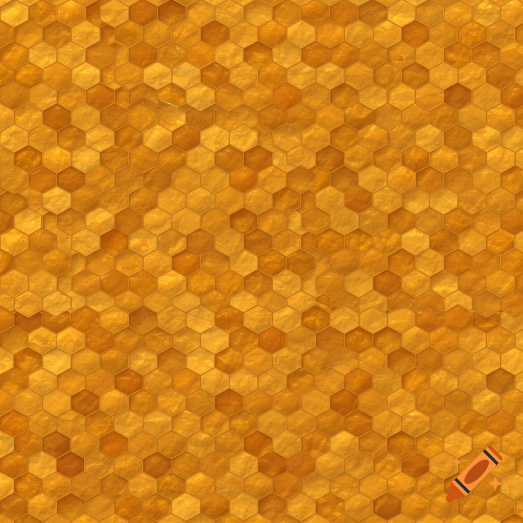 A seamless golden and amber-colored honeycomb texture with hexagonal cells.