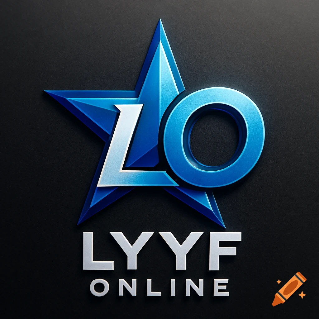 A stylized blue star logo with a silver 'L' and a blue 'O' overlapping it. Below the star, the text 'LYYF' and 'ONLINE' are rendered in white, all on a dark background.