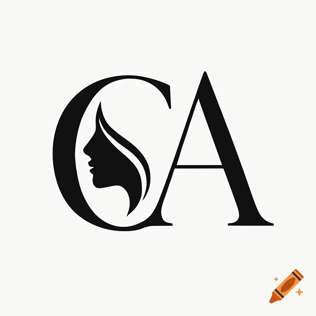 Monogram logo combining black serif capital 'C' with a female profile silhouette in negative space, next to an elegant capital 'A', on a white background.