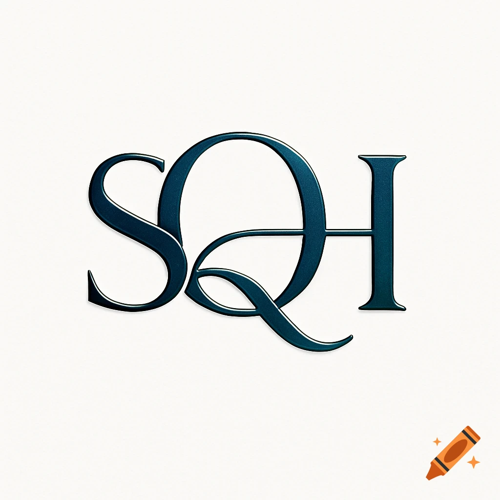 A sleek, dark blue metallic logo featuring the initials SQH on a white background.