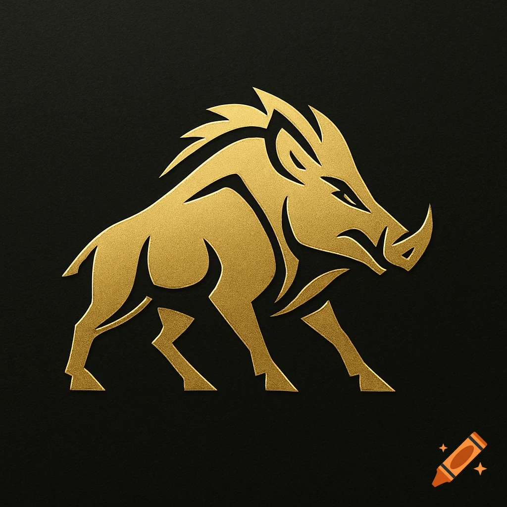 Stylized gold boar logo on a dark, textured background.