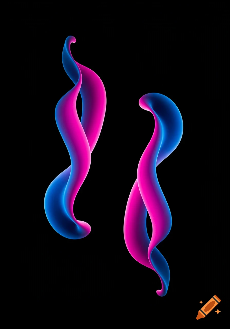 Two glowing, intertwined pink and blue liquid-like abstract forms on a black background.