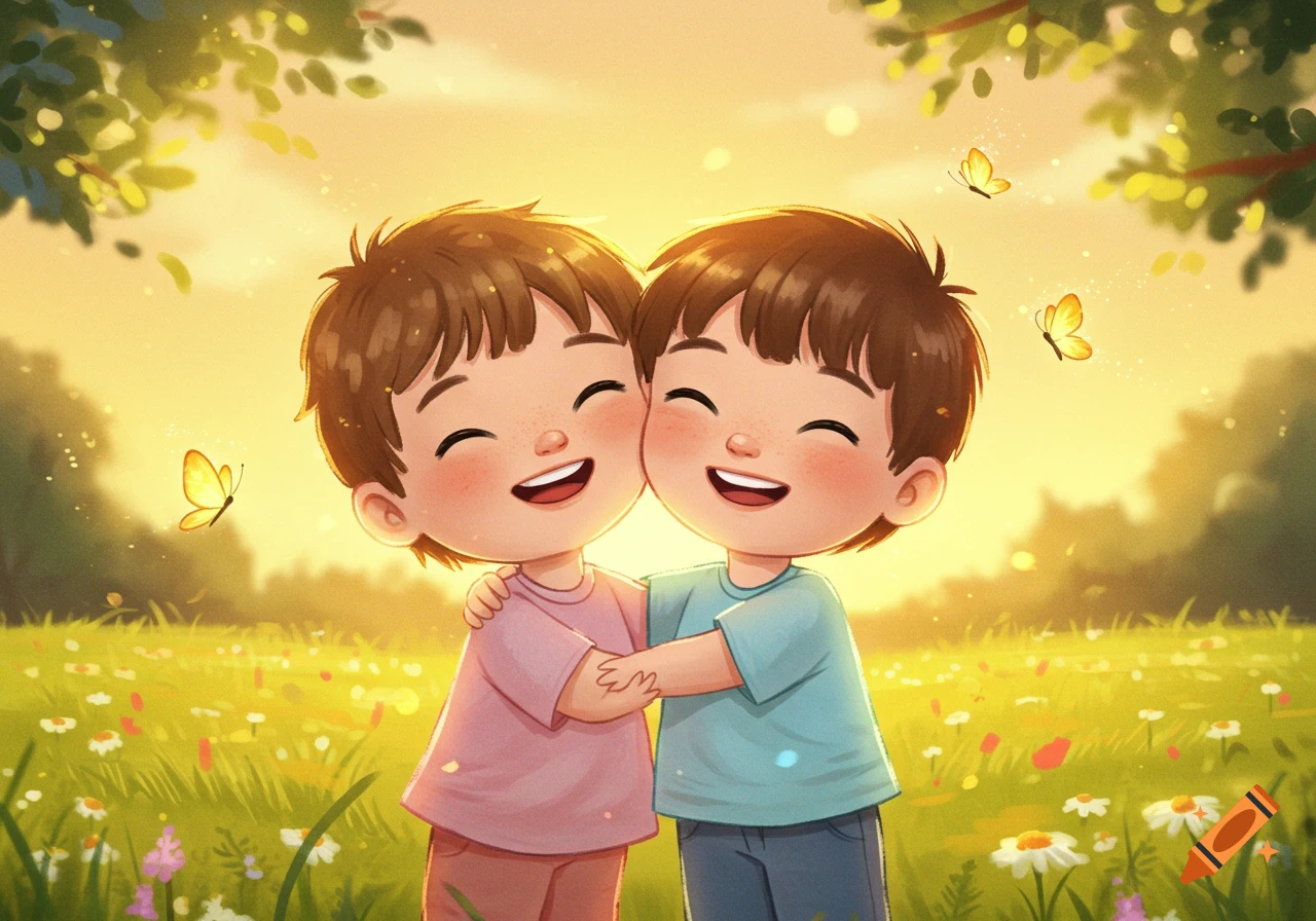 A cartoon illustration shows a girl and a boy feeding and petting a brown  dog with hearts floating above them. on Craiyon, image size:1280x896