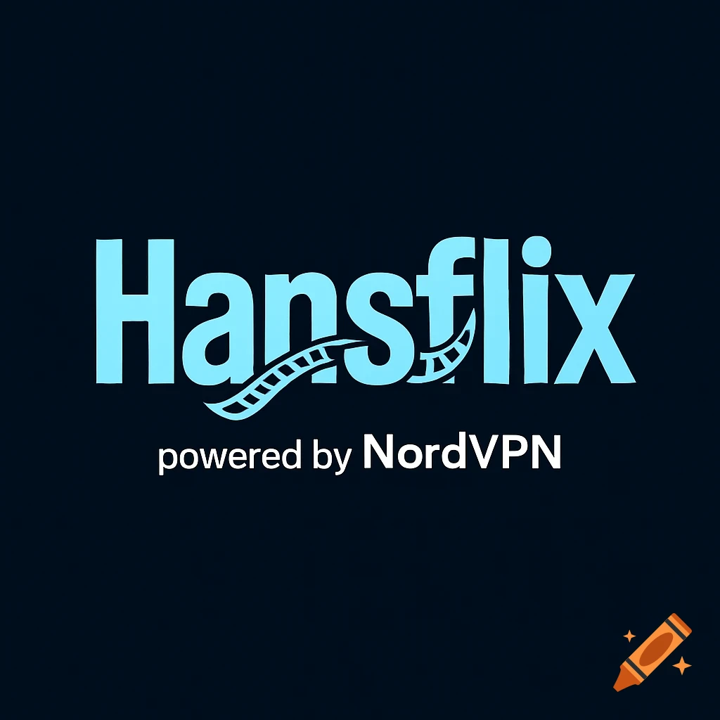 Hansflix logo with a film strip graphic, stating 'powered by NordVPN' on a dark background.