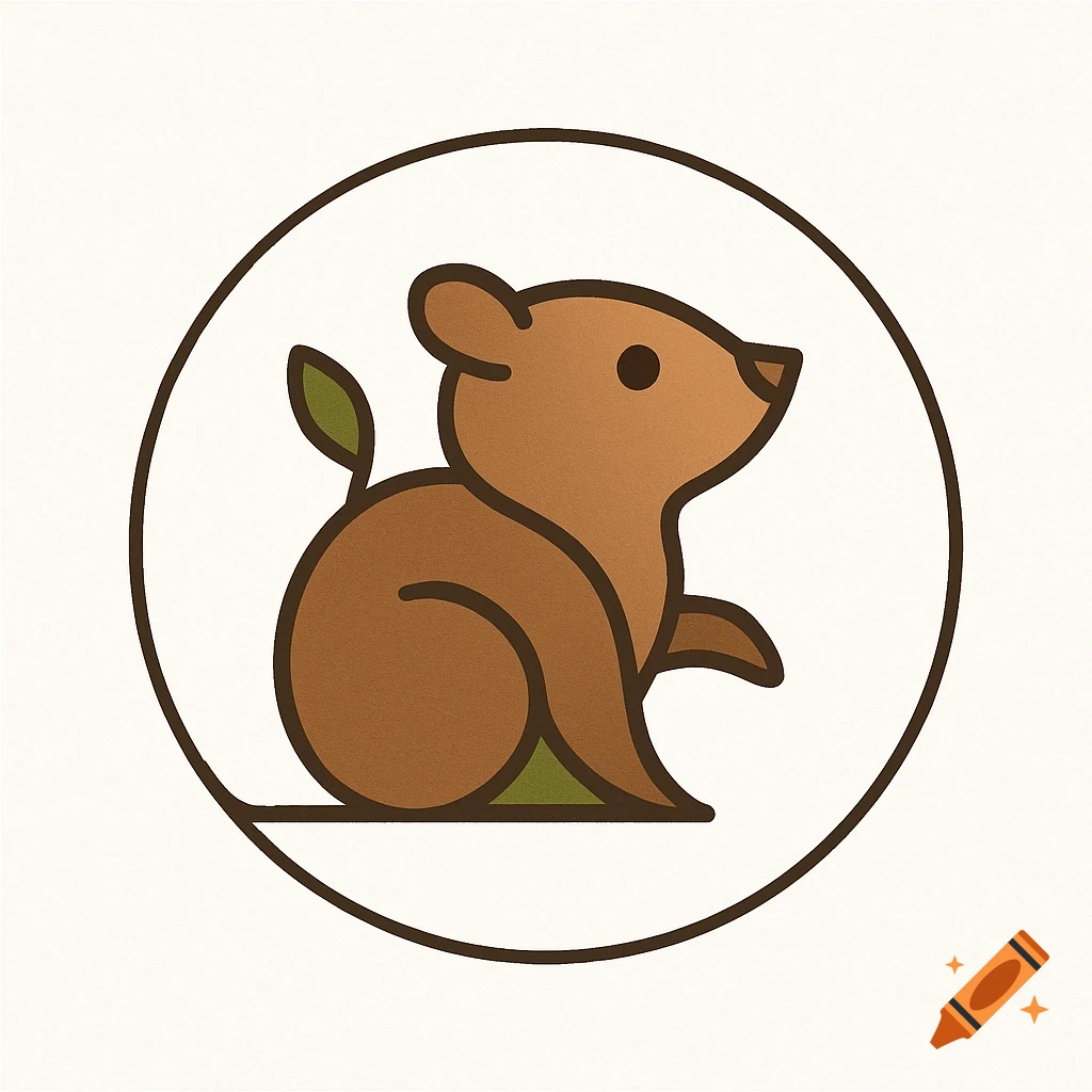 A simple brown cartoon gopher logo with a small green leaf on its back, enclosed in a black circle on a light background.