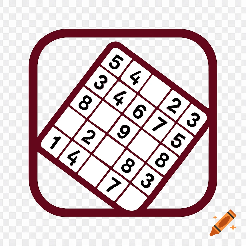 A bordeaux-colored square icon with rounded edges. Inside, a white Sudoku grid rotated 45 degrees, filled with black numbers also rotated.