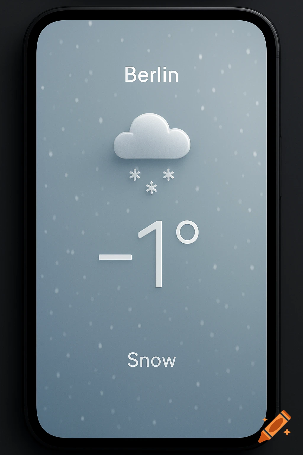 A smartphone displaying a clean weather forecast app for Berlin, showing -1 D0C and snow.
