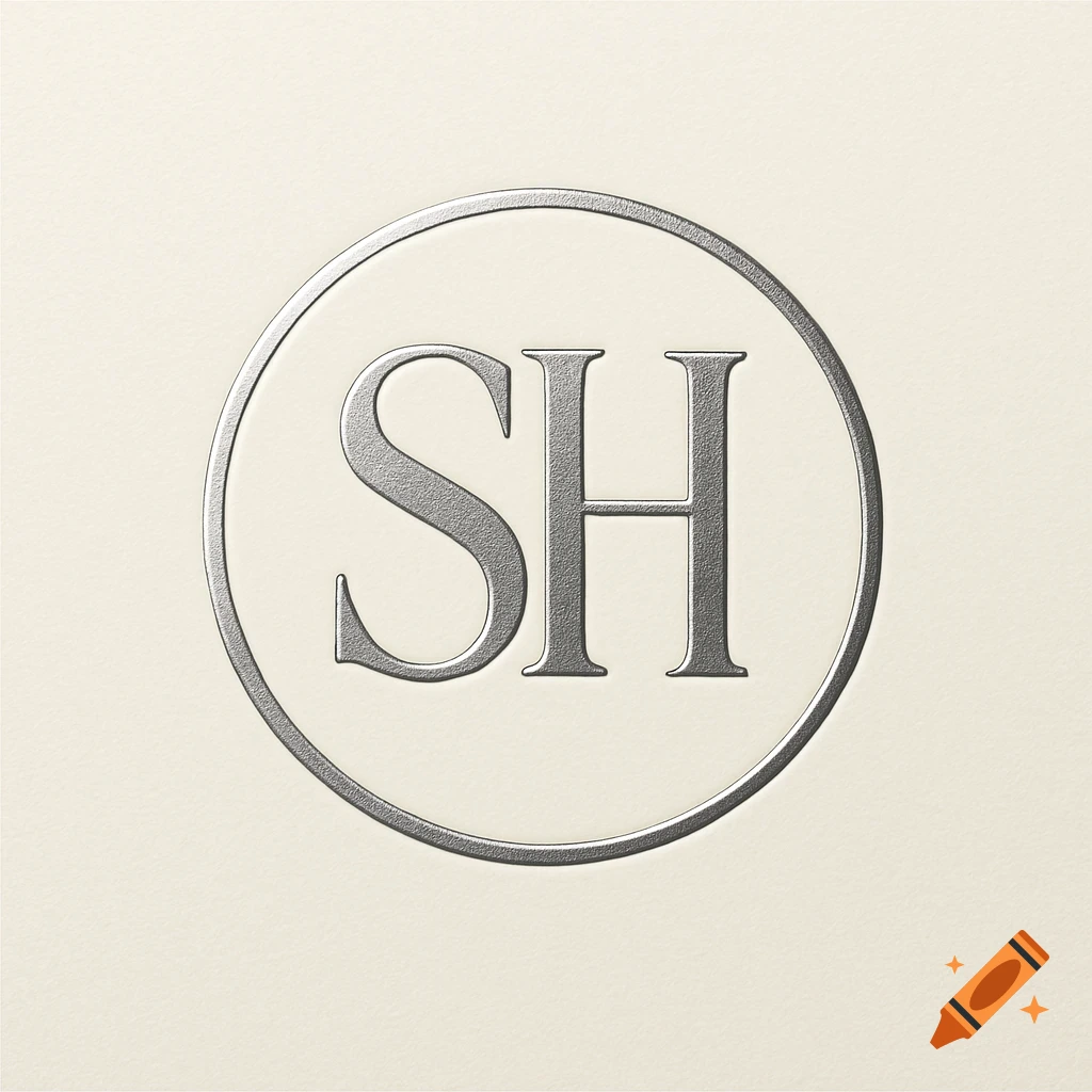 A silver embossed logo with the letters 'SH' inside a circular border on a cream background.