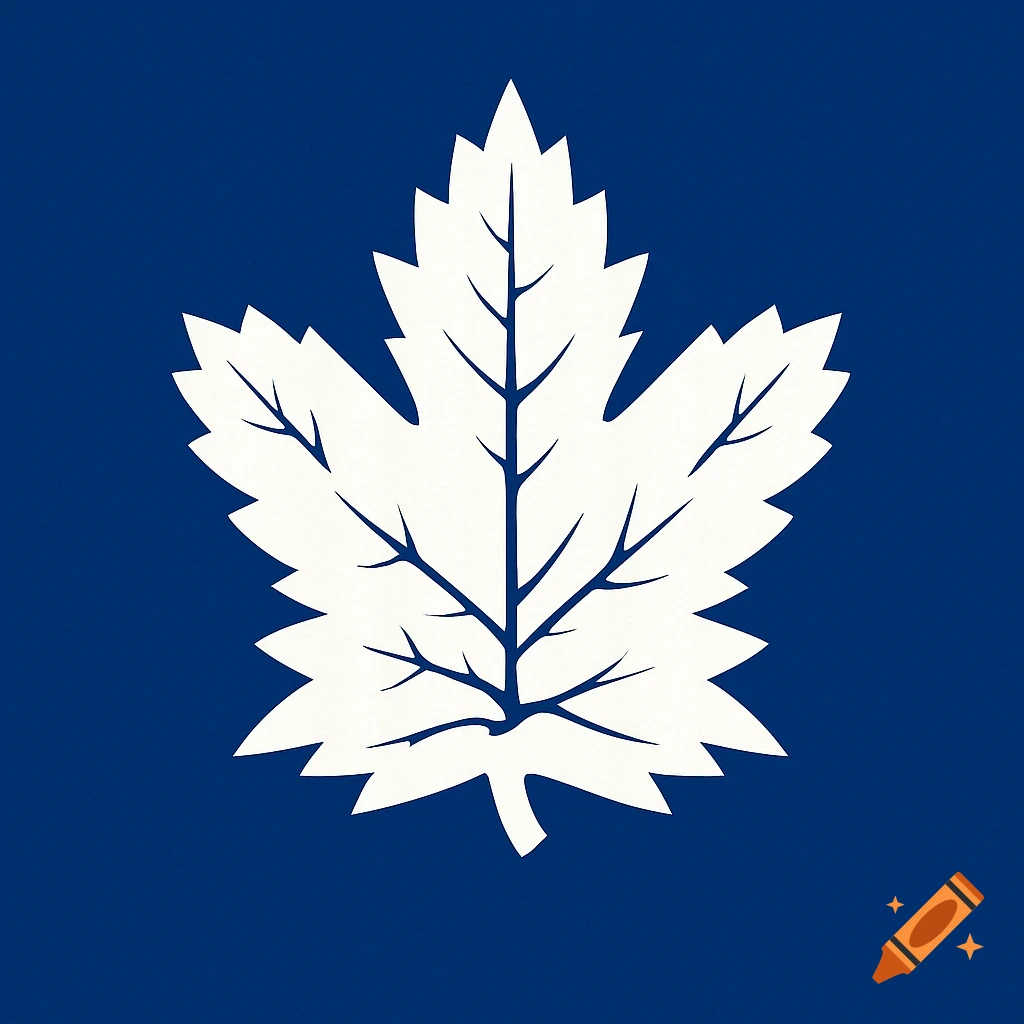 A white maple leaf logo against a dark blue background.