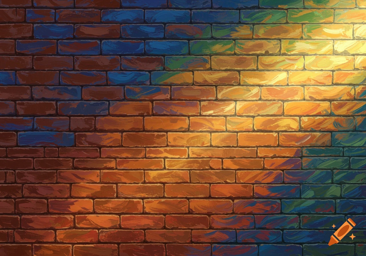 A colorful brick wall texture with vibrant, painterly brush strokes and dramatic lighting.