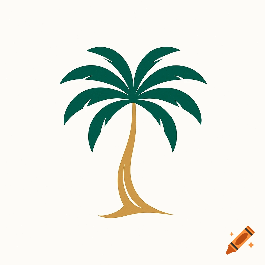 A minimalist graphic logo of a green palm tree with a golden-brown trunk on a white background.