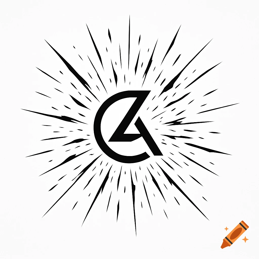 Black stylized logo resembling 'CA' or 'ZA' with an explosion of radiating lines on a white background.