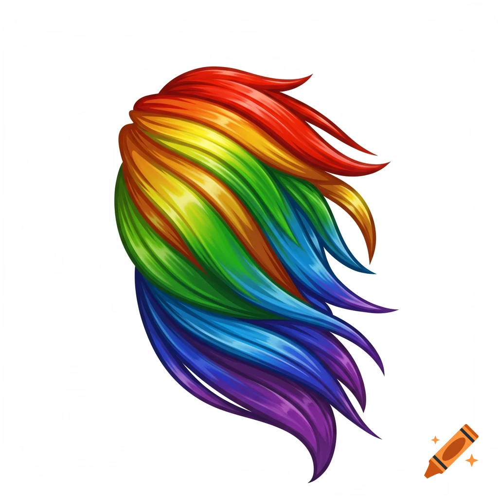 A vibrant, stylized rainbow-colored horse mane, isolated on a white background, rendered in an illustrative style.
