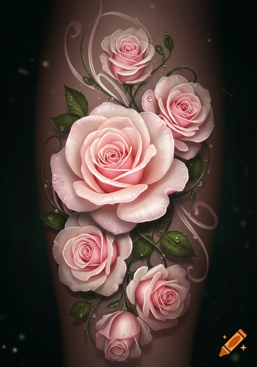 Rose with Water Droplets Tattoo Design
