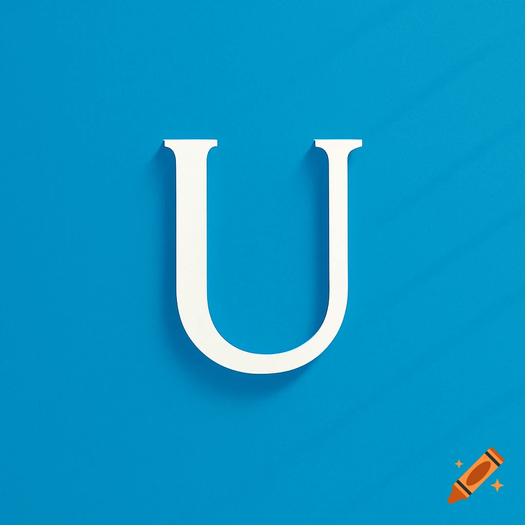 A white capital letter U with serifs casting a shadow on a bright blue background.