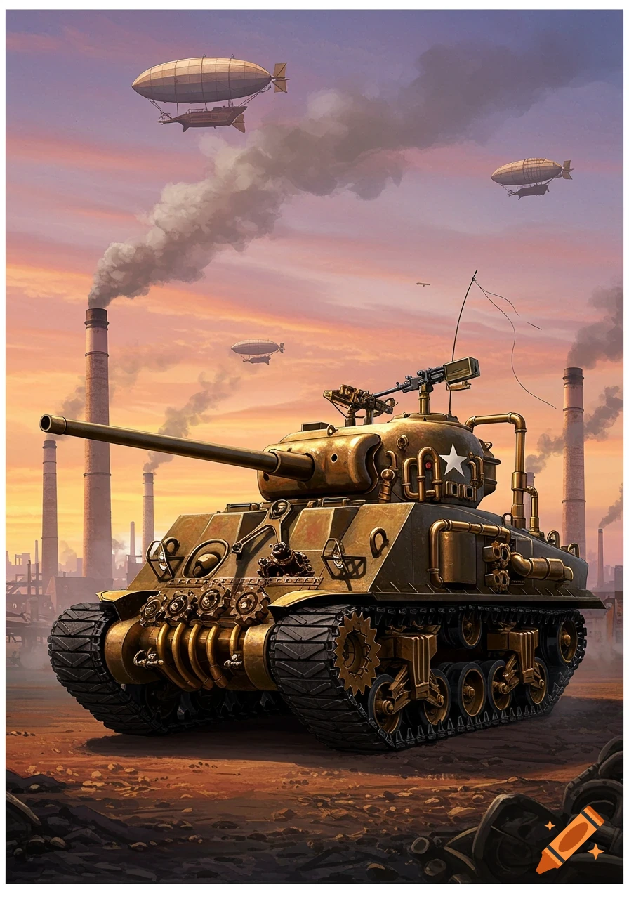 Crusader tank in vibrant green field, swirling paint in impasto style on  Craiyon, image size:896x1280