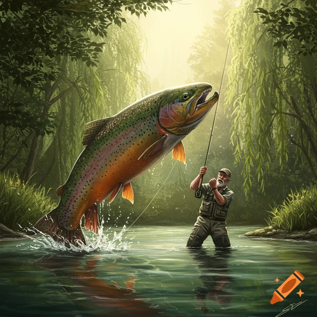 Photo-realistic image of an individual fishing with a rod on Craiyon, image size:1024x1024