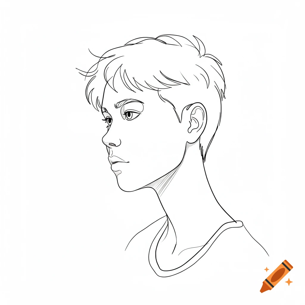 Simple line art drawing of a teenager's head and shoulders in profile.