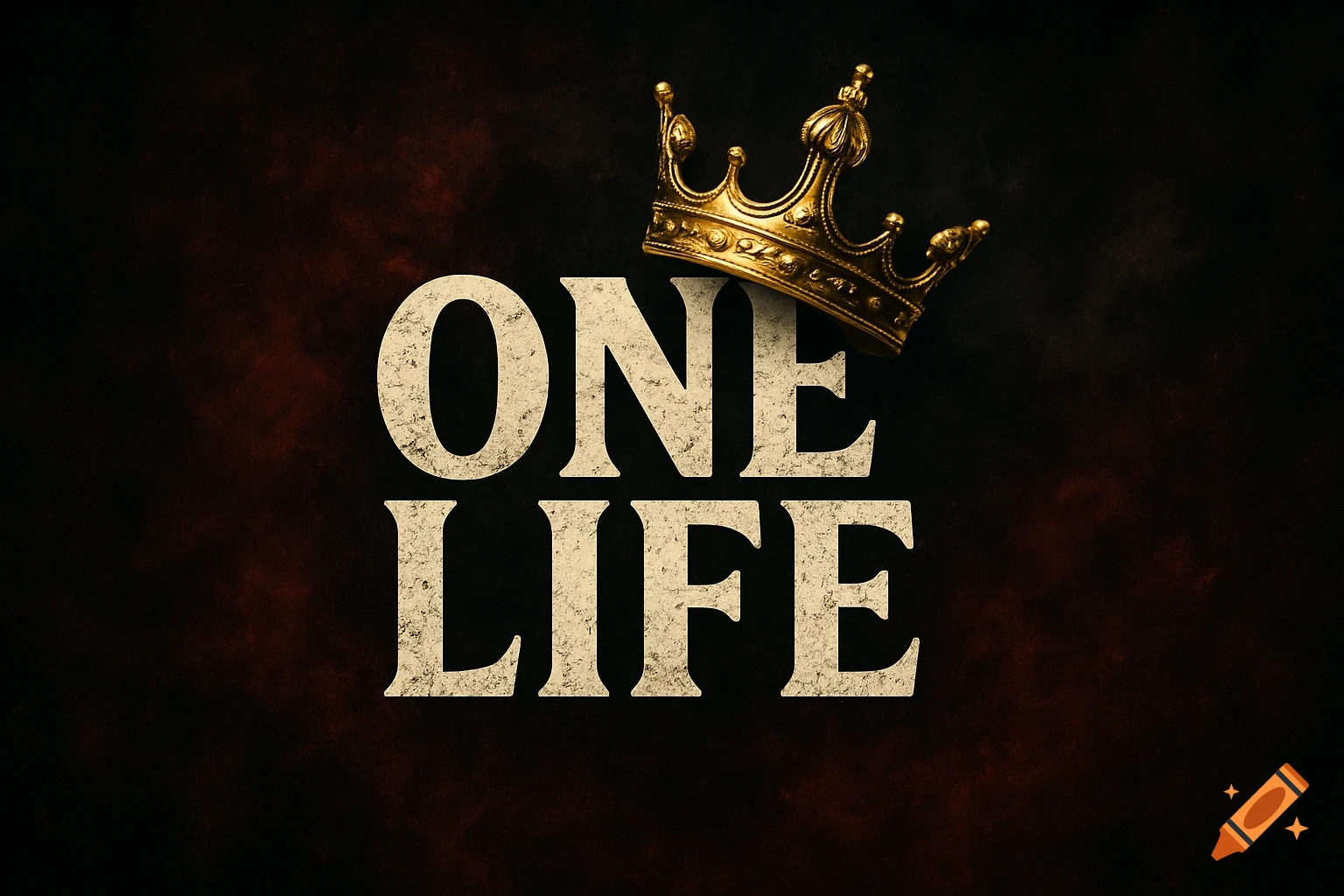 A golden crown sits slightly above the distressed white text "ONE LIFE" on a dark, smoky, grunge background.