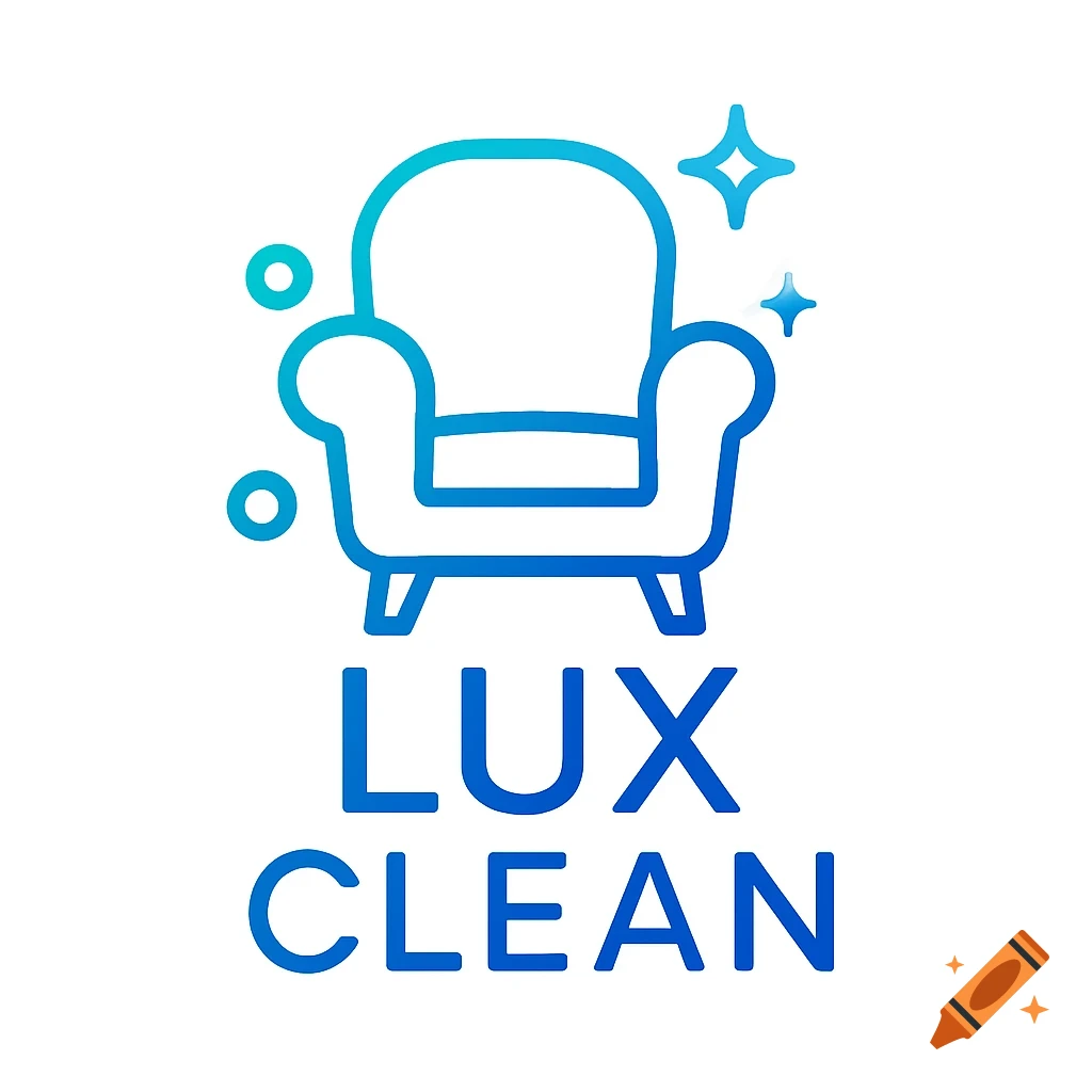Modern blue gradient vector logo for LUX CLEAN, featuring an armchair icon with bubbles and sparkles above the company name.