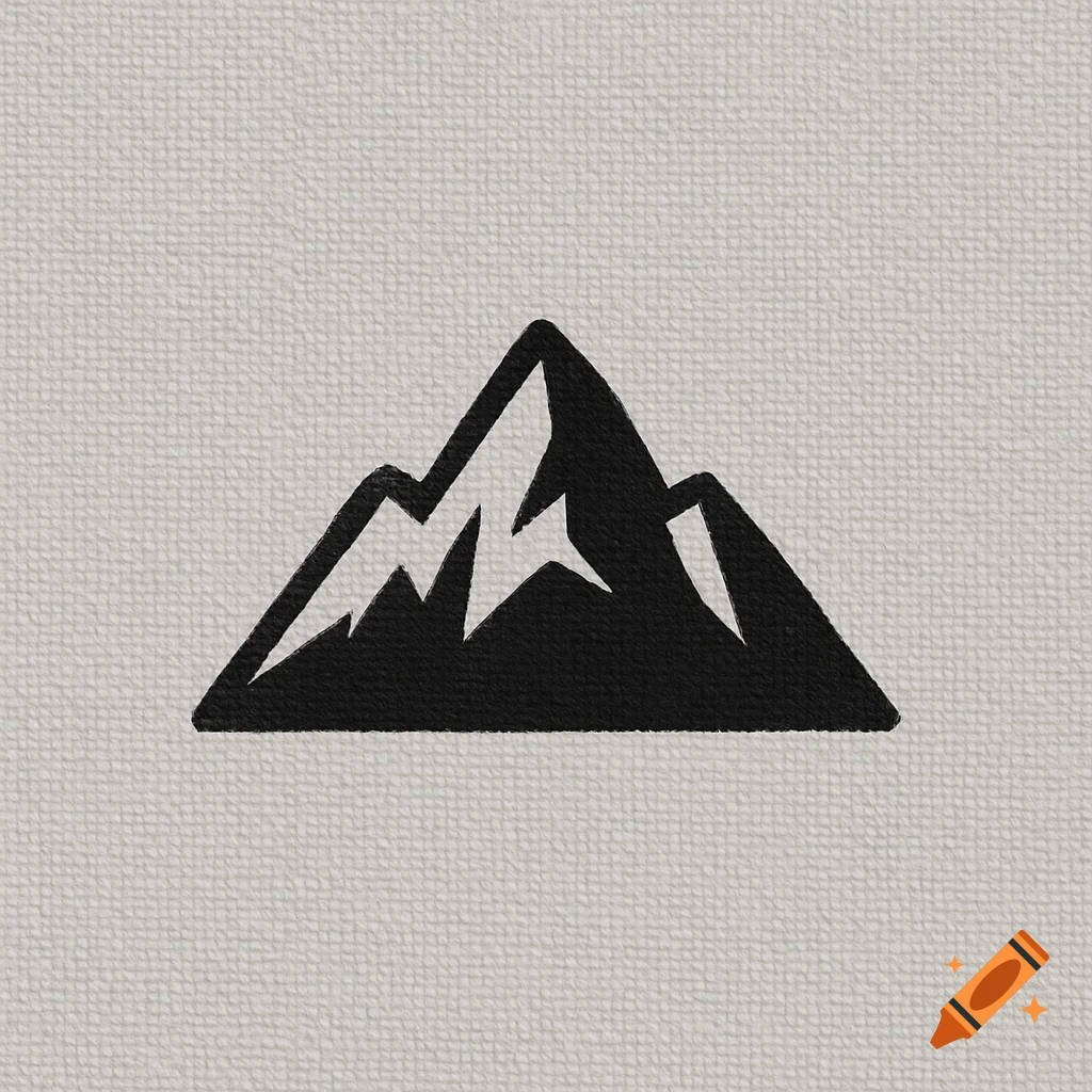 A black minimalistic mountain logo on a textured light gray background.