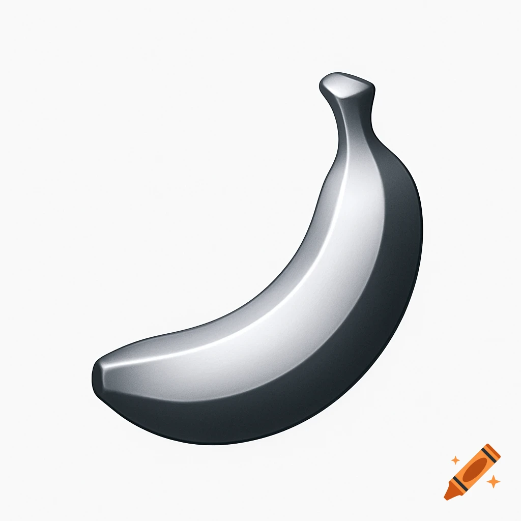 A silver metallic banana rendered in a minimalist style on a white background.
