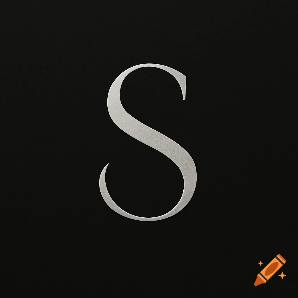 Elegant silver letter 'S' with a slight texture on a black background, minimalist logo design.