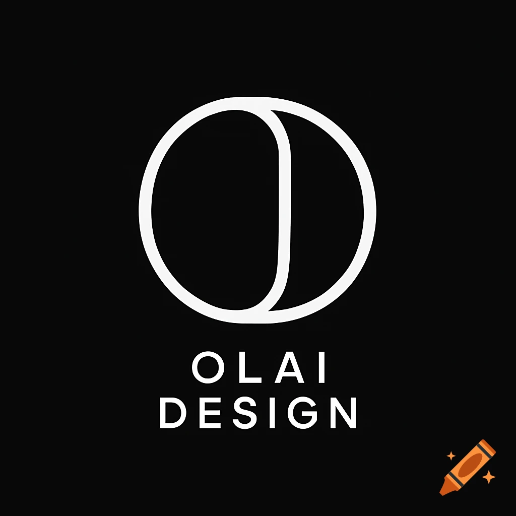 Minimalist black and white logo for Olai Design featuring an abstract O and D symbol above the brand name.