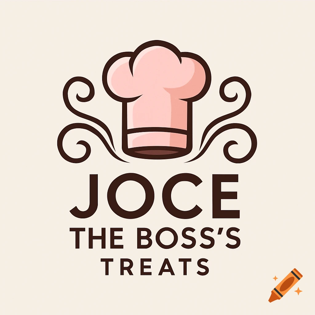 Logo featuring a pink chef's hat with decorative swirls above the text 'JOCE THE BOSS'S TREATS'.