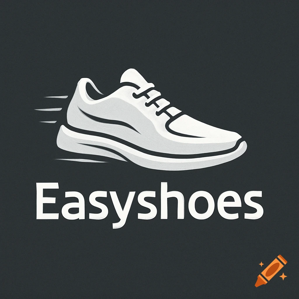 A minimalist logo featuring a white sneaker with speed lines above the text 'Easyshoes' on a dark gray background.