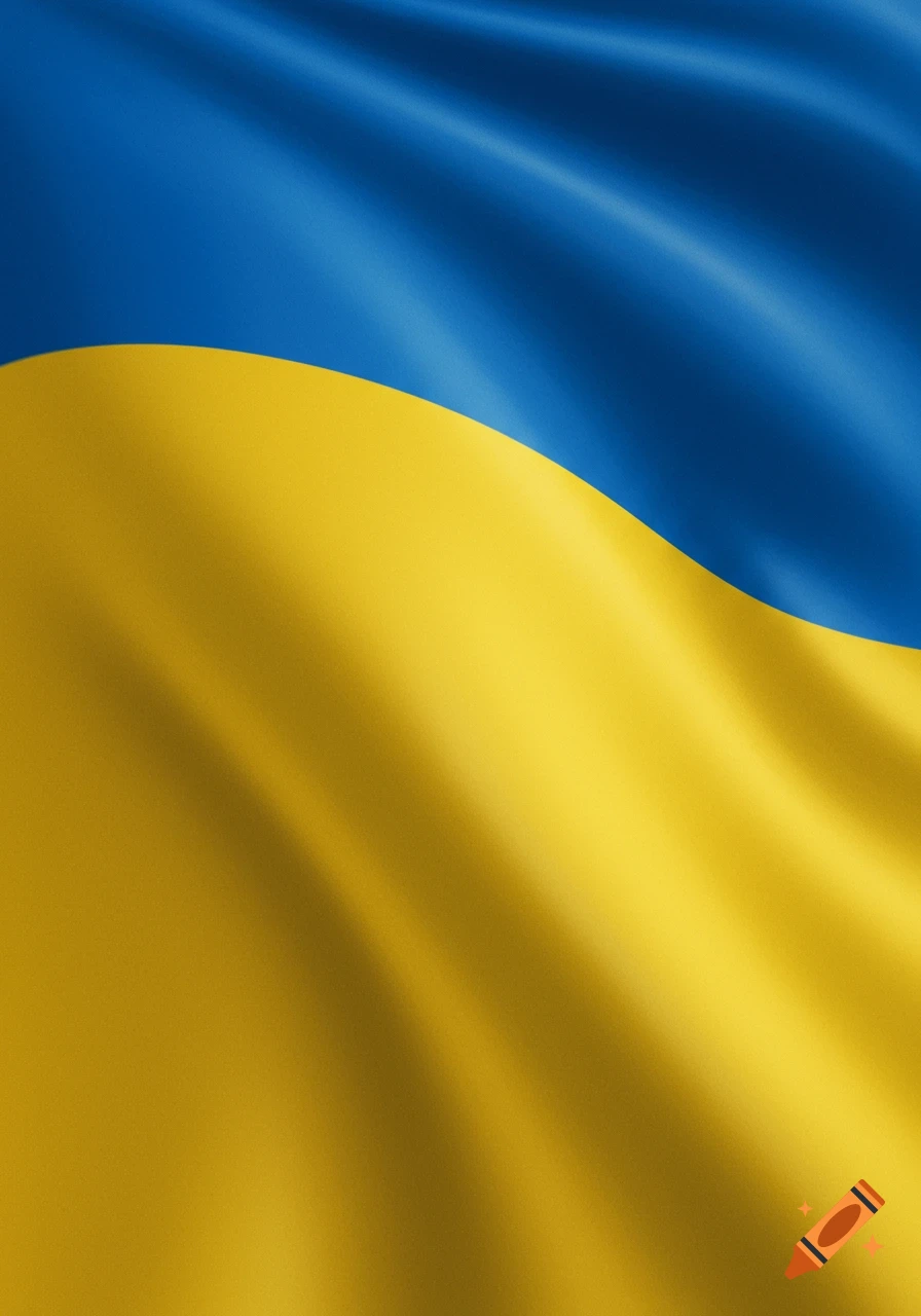 A waving flag of Ukraine with a blue top stripe and a yellow bottom stripe.