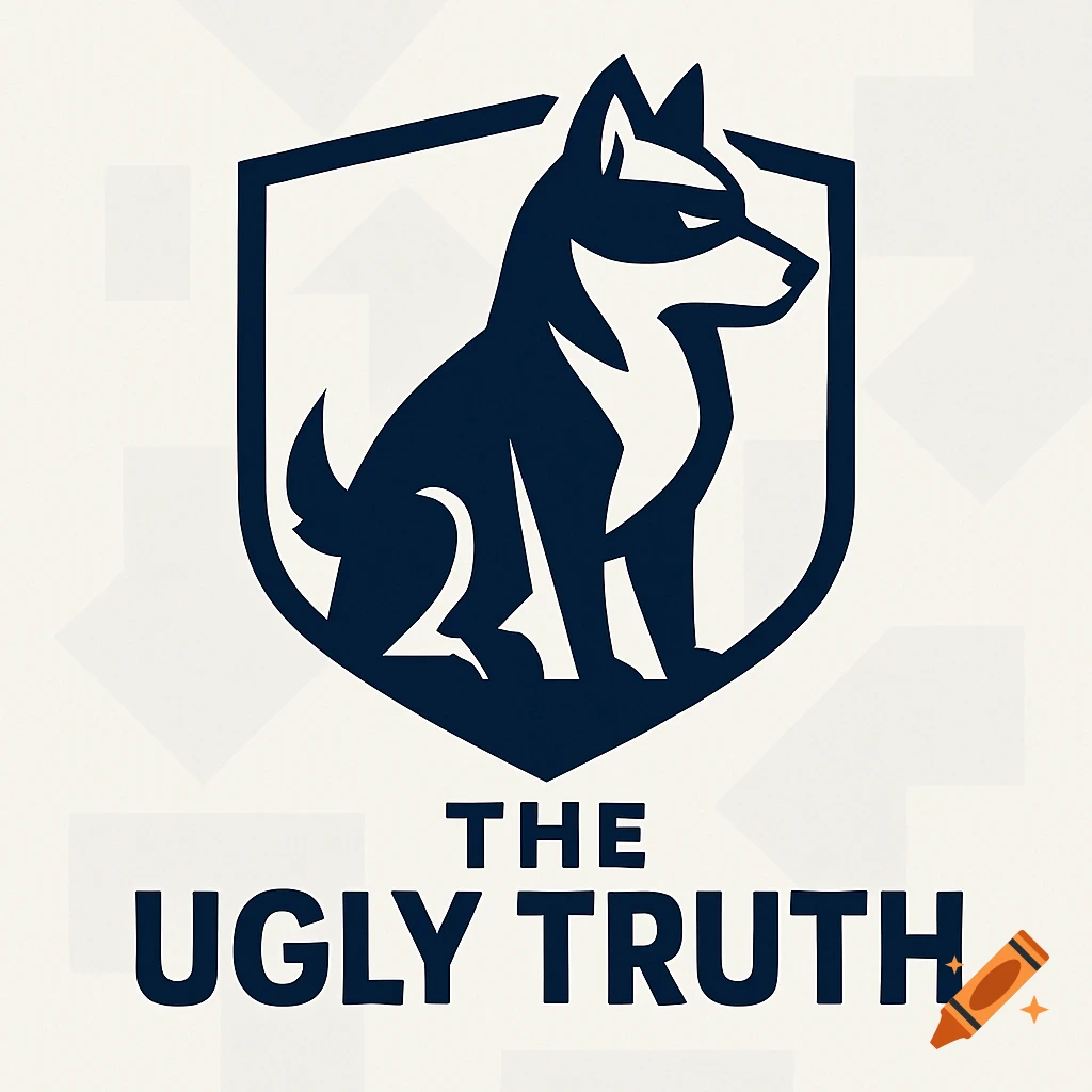 A minimalist logo featuring a dark blue stylized husky dog in a shield shape, with the words "THE UGLY TRUTH" below.