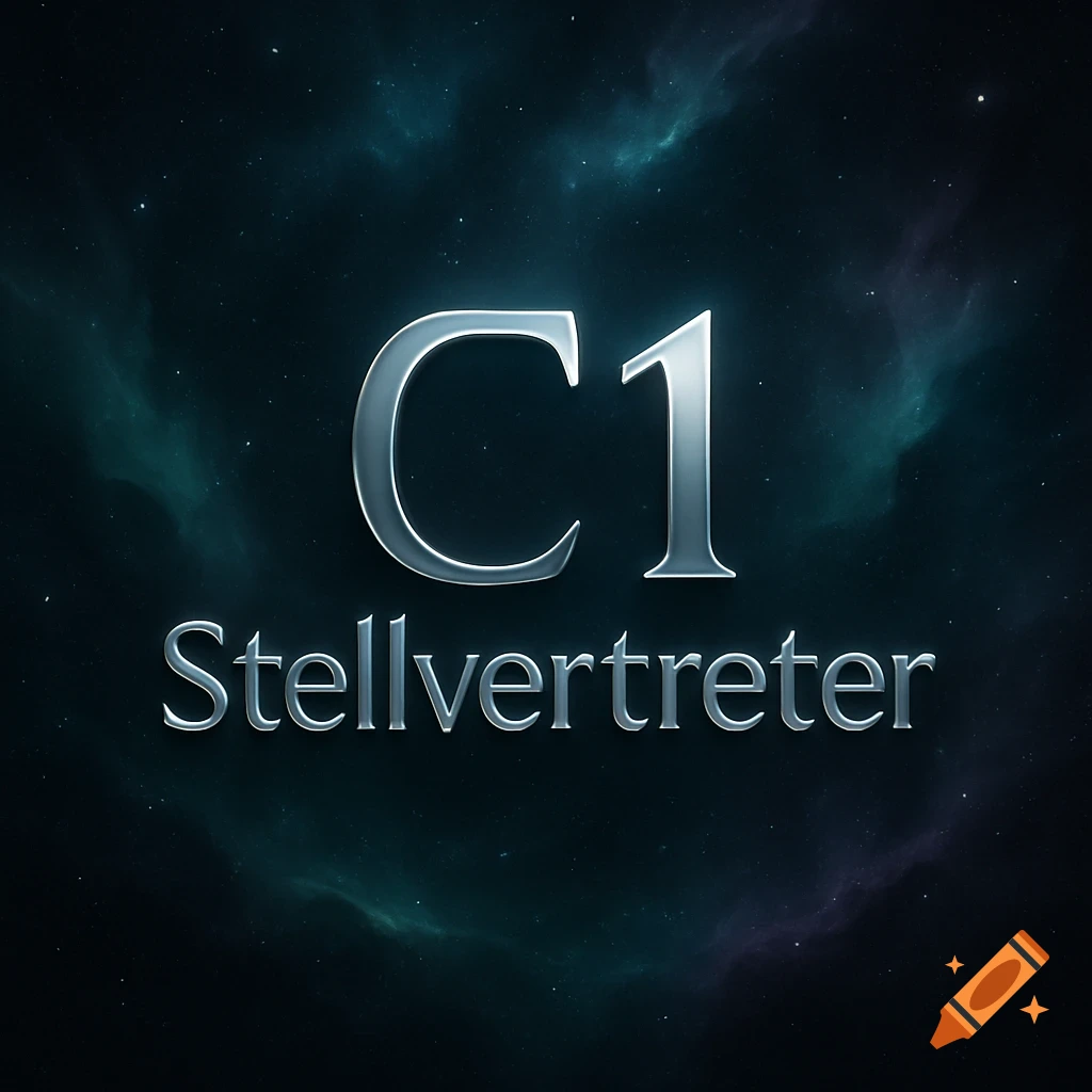 Silver metallic text 'C1 Stellvertreter' against a dark blue and green nebula space background with stars.