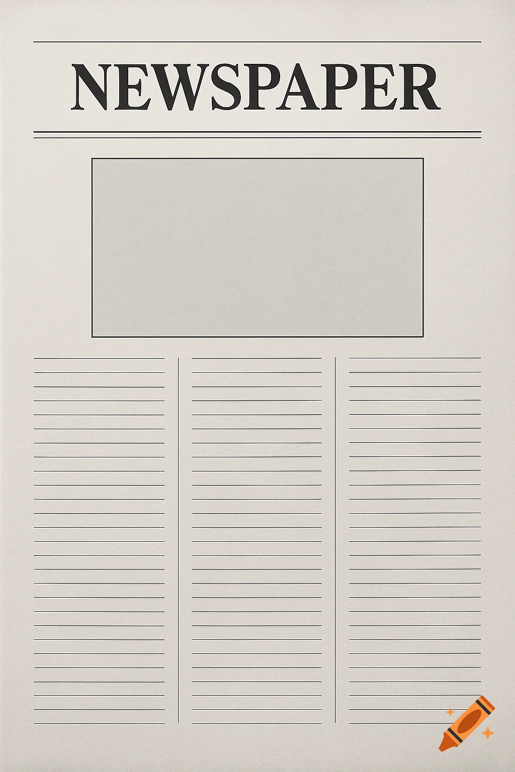 A blank newspaper front page with the title 'NEWSPAPER', space for a large picture, and empty text columns.