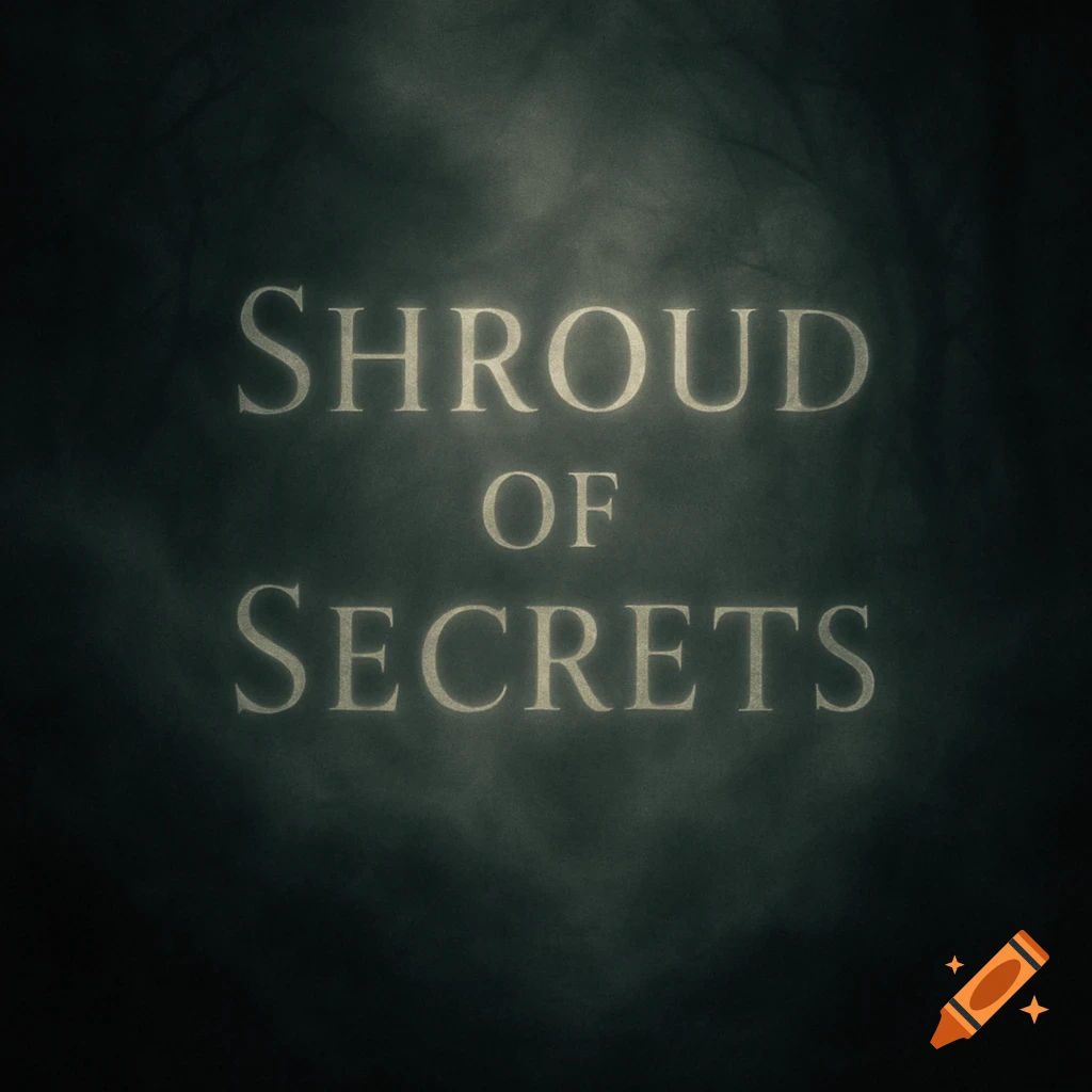 The words 'SHROUD OF SECRETS' in light gray text appearing through dark, ominous fog.