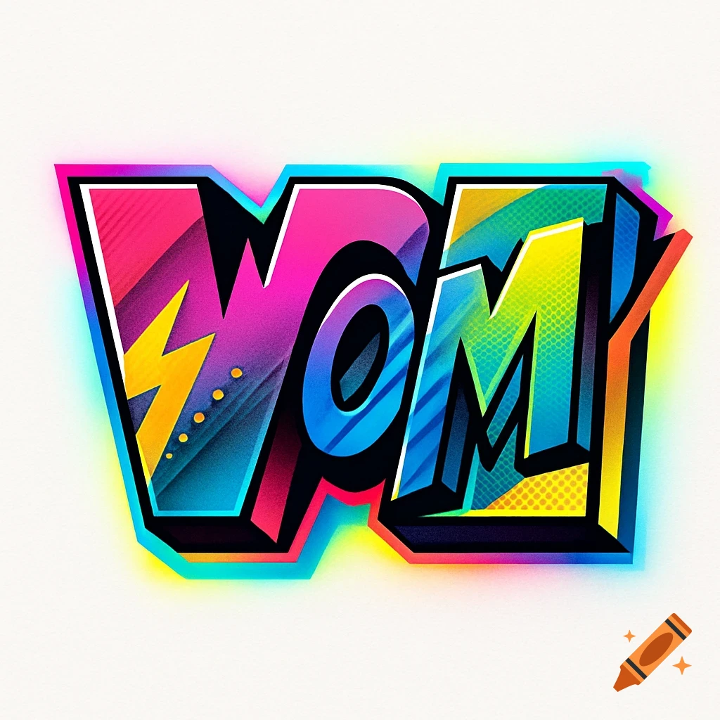 Vibrant, 3D-effect logo displaying the word 'WOM' with gradients, neon colors, and a lightning bolt on a white background.
