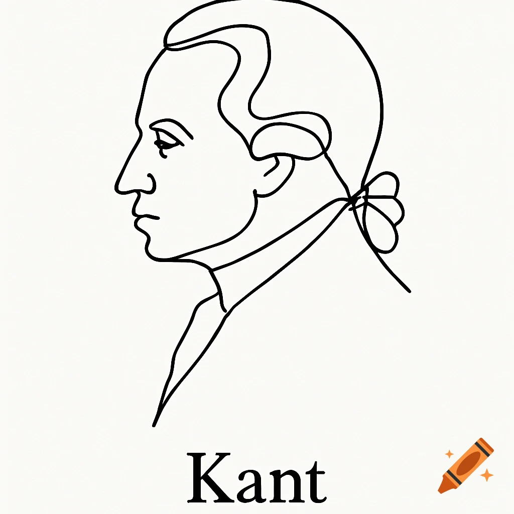 Minimalist continuous line art profile silhouette of Immanuel Kant, with his name 'Kant' below.