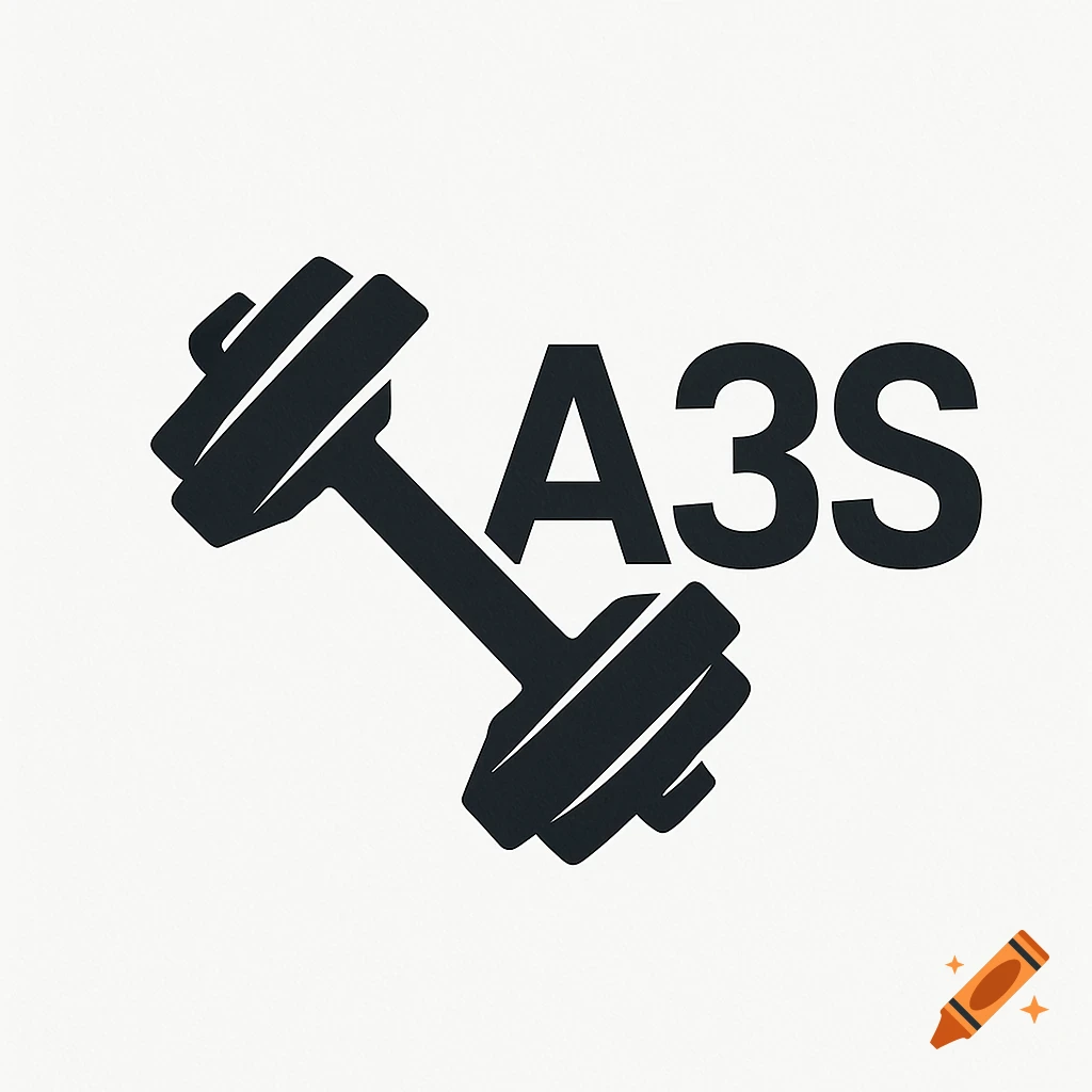 Black logo of a dumbbell with the text A3S.