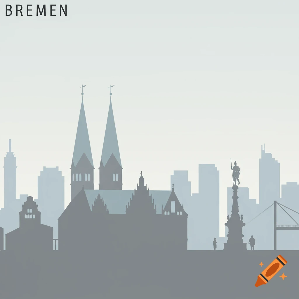 Minimalist silhouette of the Bremen skyline with prominent church spires and the text 'BREMEN'.