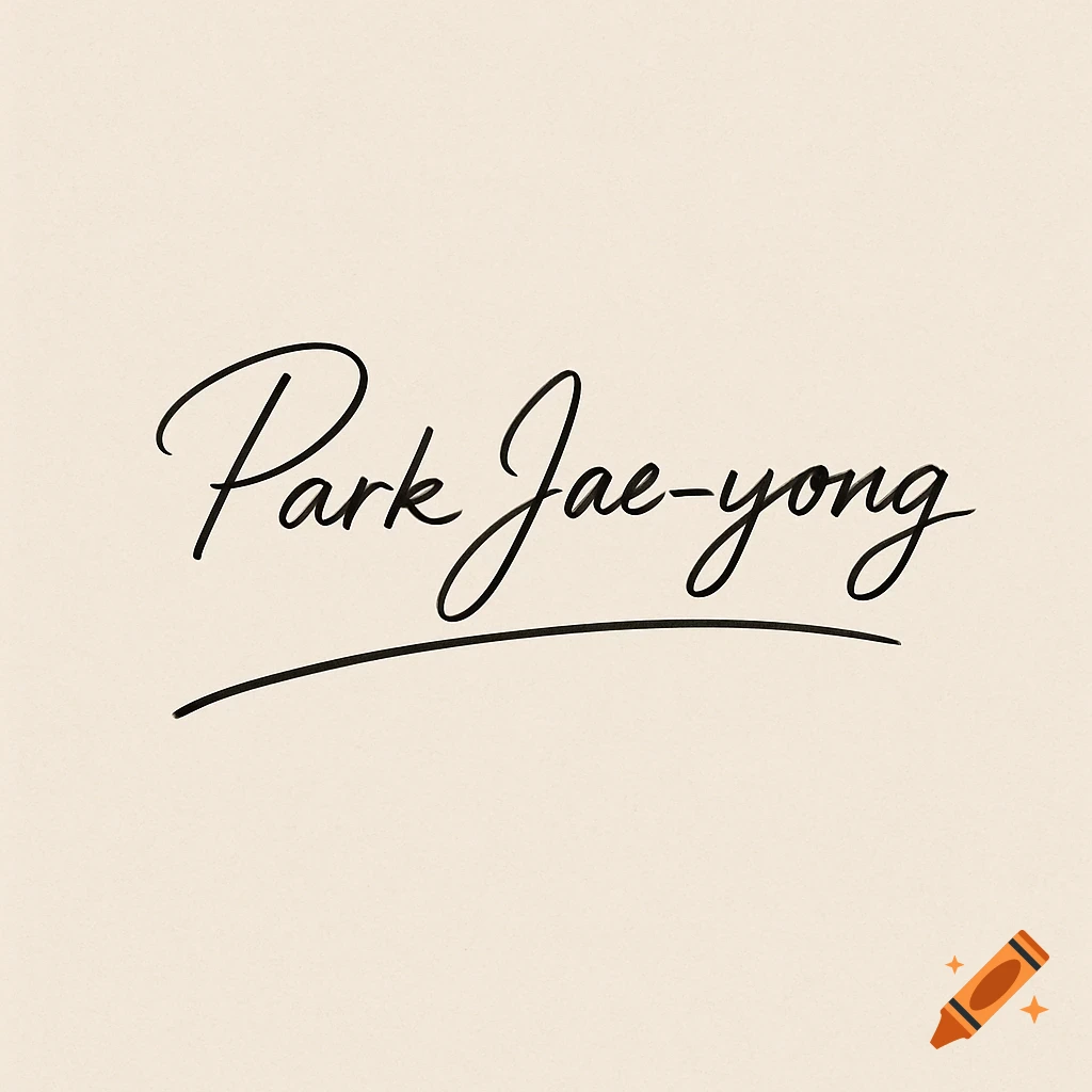 Black script signature for "Park Jae-yong" with an underline on a light beige background.