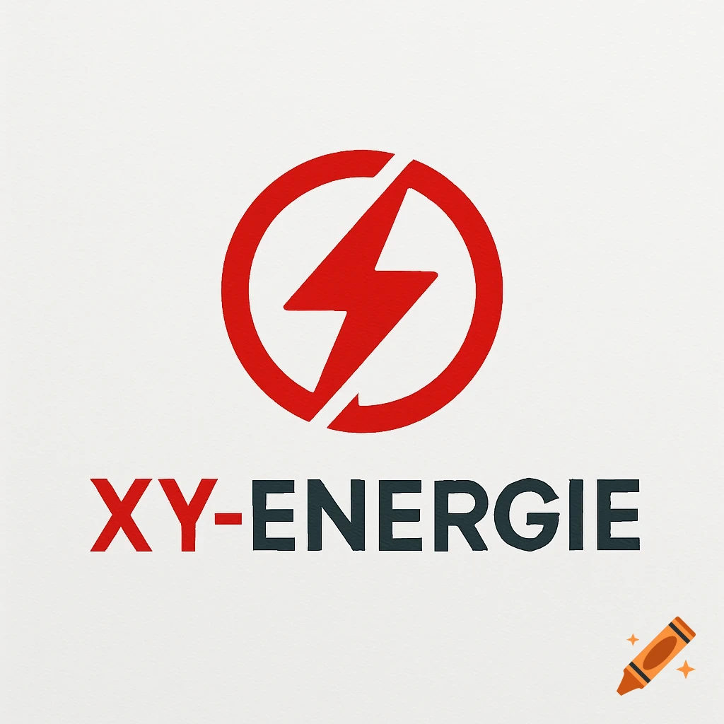 A simple logo for XY-Energie with a red lightning bolt icon inside a circle, and the company name in red and dark gray text on a white background.