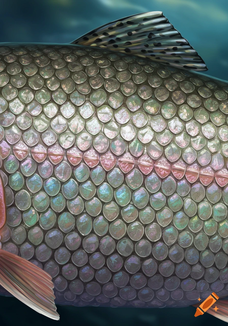 Close-up of vibrant, iridescent rainbow trout scales and fins.
