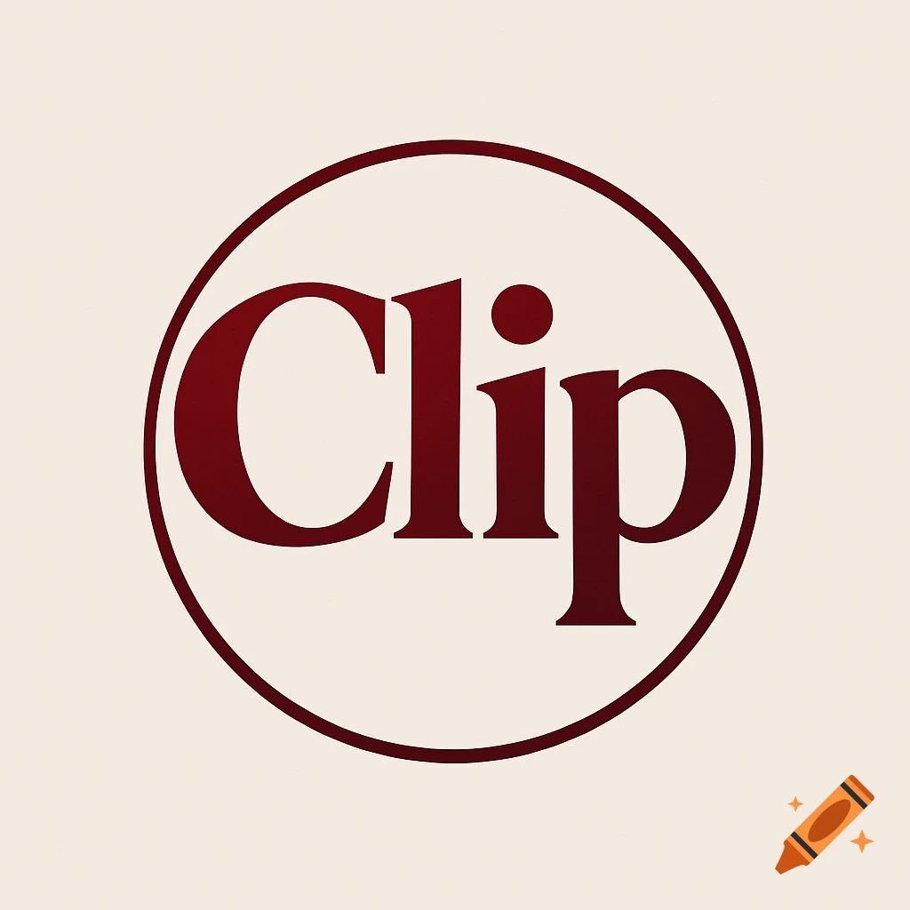 A red word 'Clip' in a serif font, enclosed by a red circle, on a light background.