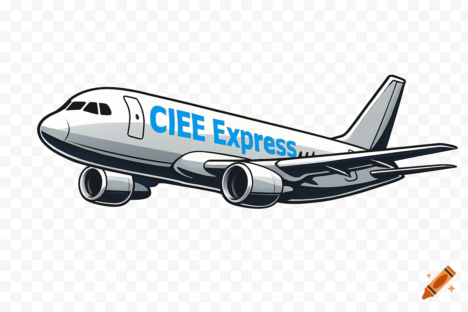 A white and blue cartoon airplane labeled 'CIEE Express' with a transparent background.