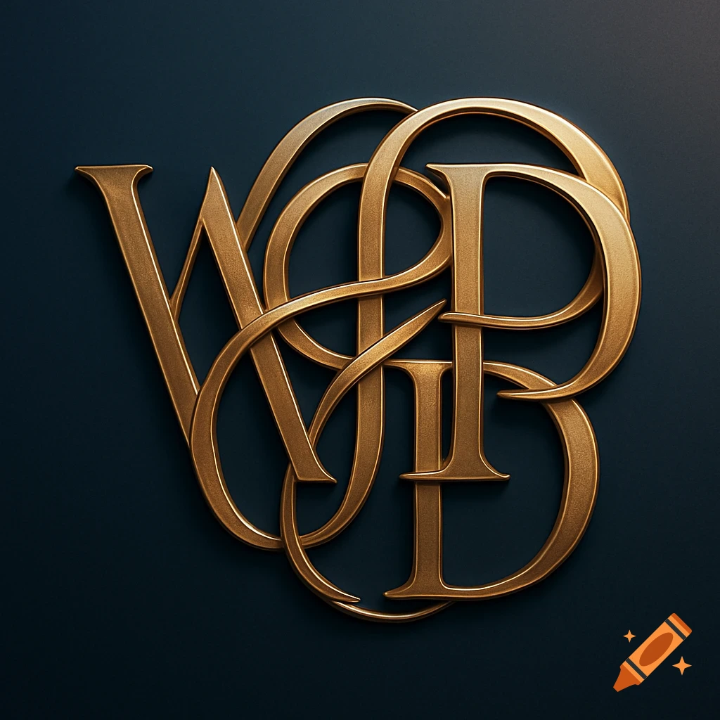 A stylized gold monogram of intertwined letters W, O, F, P, D on a dark blue background.
