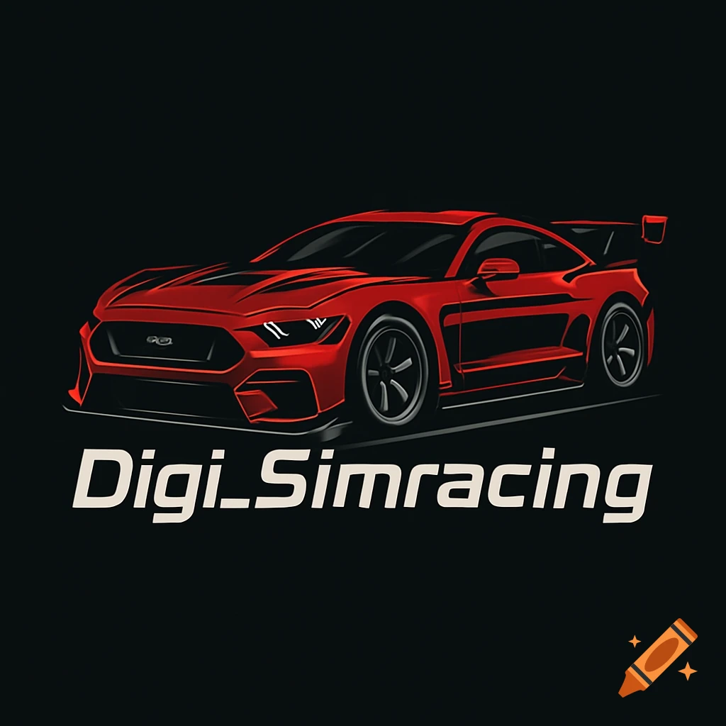 A red Ford Mustang GT3 silhouette logo with the text 'Digi_Simracing' below it, on a black background.